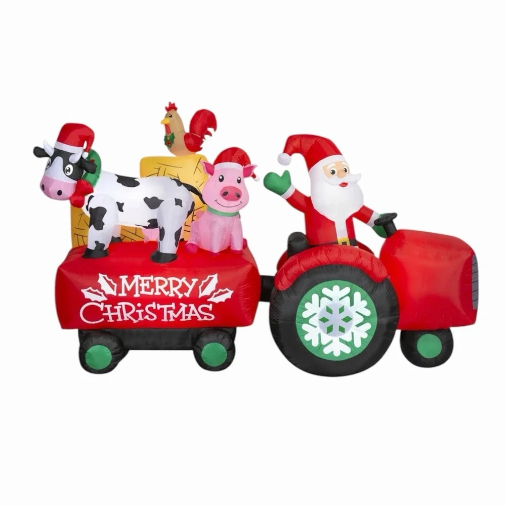 Santas Barnyard Hayride Christmas Airblown Inflatable Holiday Time 10 Ft Wide